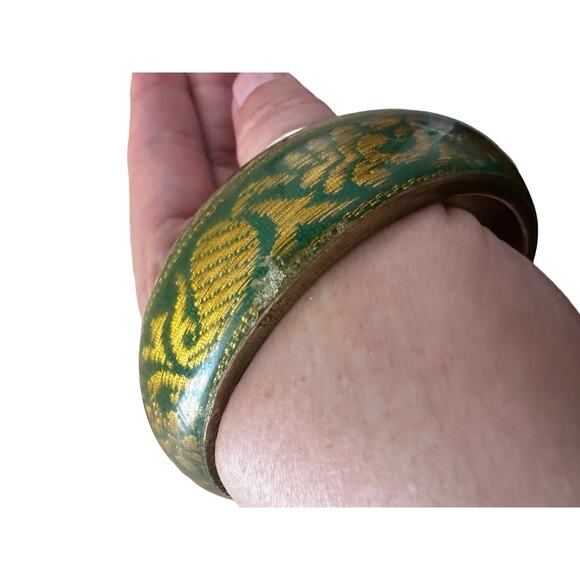 Green and Gold Whale Tropical Bangle Bracelet - Picture 6 of 8